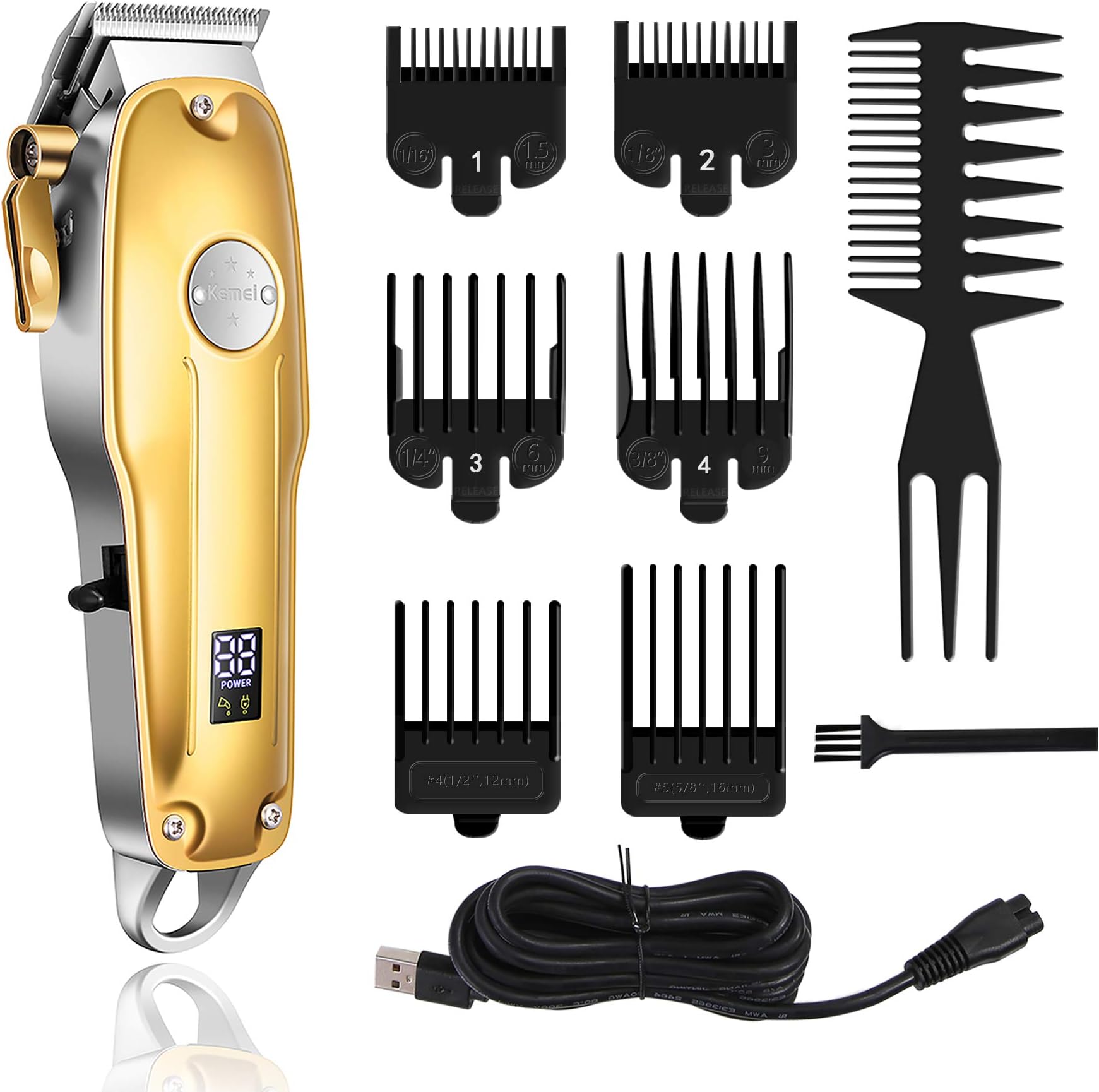 Professional Hair Clippers Hair Trimmer for Men Cordless Mens Hair Cutting Kit Kemei 1986 Pro for Barbers with LED Display Rechargeable Quite