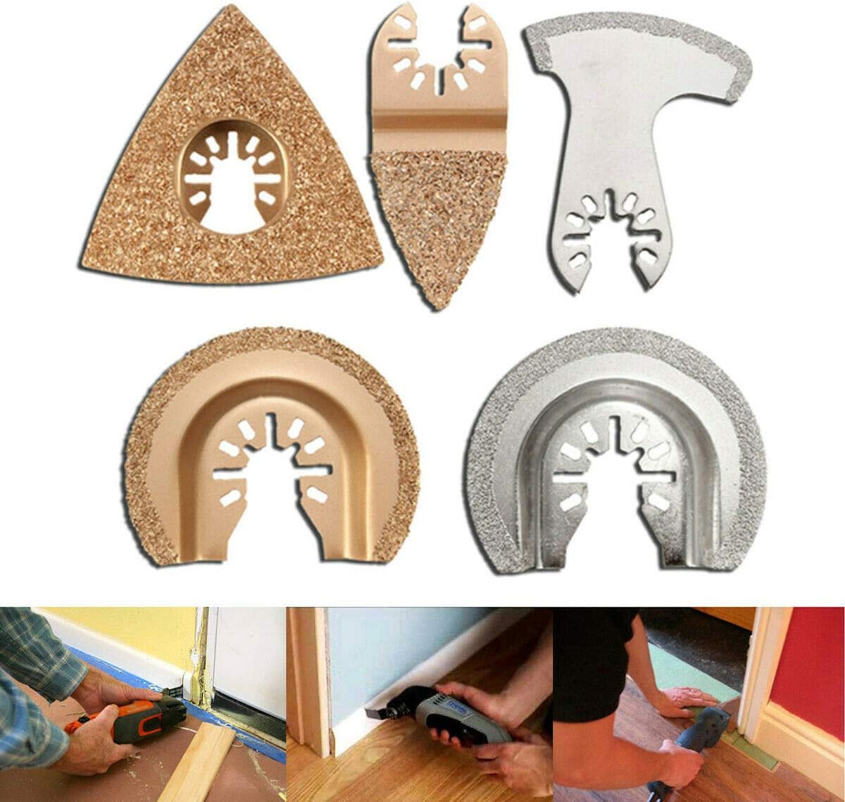 Manoch 5Pcs Carbide Diamond Oscillating Multi Tool Saw Blade For Fein Multimaster US For Coarse Sanding Of Fillers, Tile Adhesive, Concrete, Stone And Wood, Cutting Out Defective Tile Grout