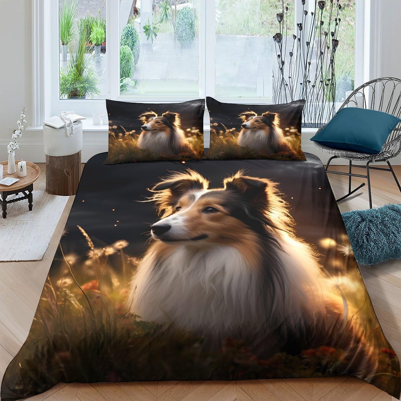 Ctjqhvkz Style-8 3D Printed Shetland Sheepdog Fitted Sheet Microfiber Soft Anti-Slip Dog Bed Cover For Bedroom Guest Room Decor Single（135X200cm）