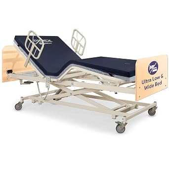 Ultra Low Adjustable Hospital Bed with 42" Foam Mattress- 9" - 30" Height Range, 80" - 88" Length Range, 42" Width - Full Electric Medical Bed with 8 Function Hi/Lo Hand Pendant - Maple