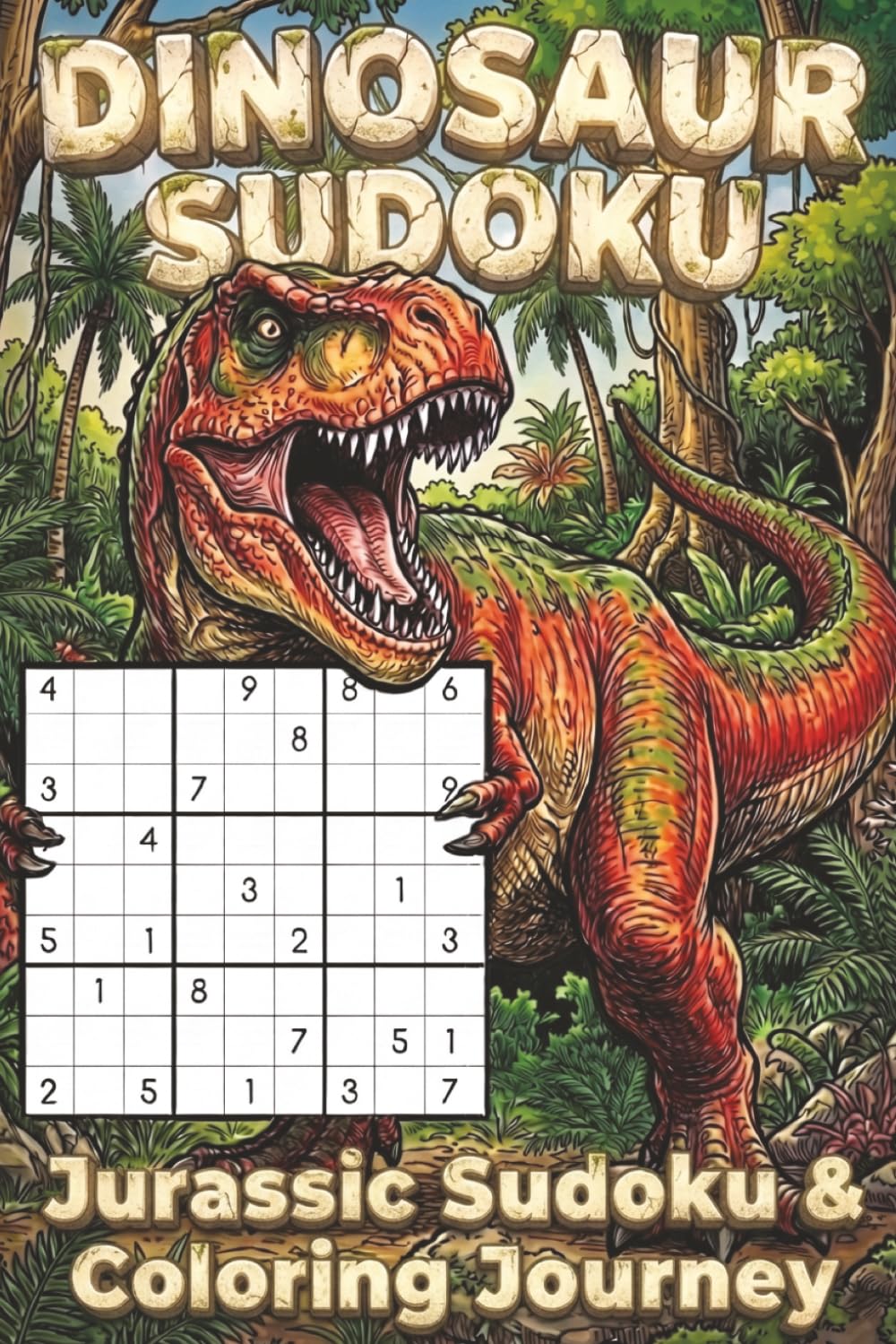 Dinosaur Sudoku: Jurassic Sudoku and Coloring Journey | 6x9, 114 Pages | 50+ Puzzles with Coloring Pages | Solutions Included