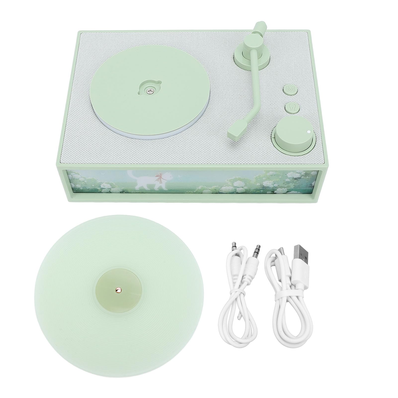Lecteur de Disque sans Fil Portable, Lecteur de Disque sans Fil 5.3 Bluetooth Prend en Charge la Carte Mémoire, Phonographe à l'ancienne pour l'intérieur (Verte)