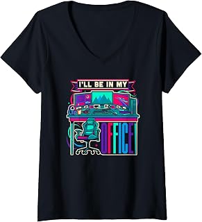 Women's I'll Be in My Office PC Gamer Video Game Hardware Nerd V-Neck T-Shirt