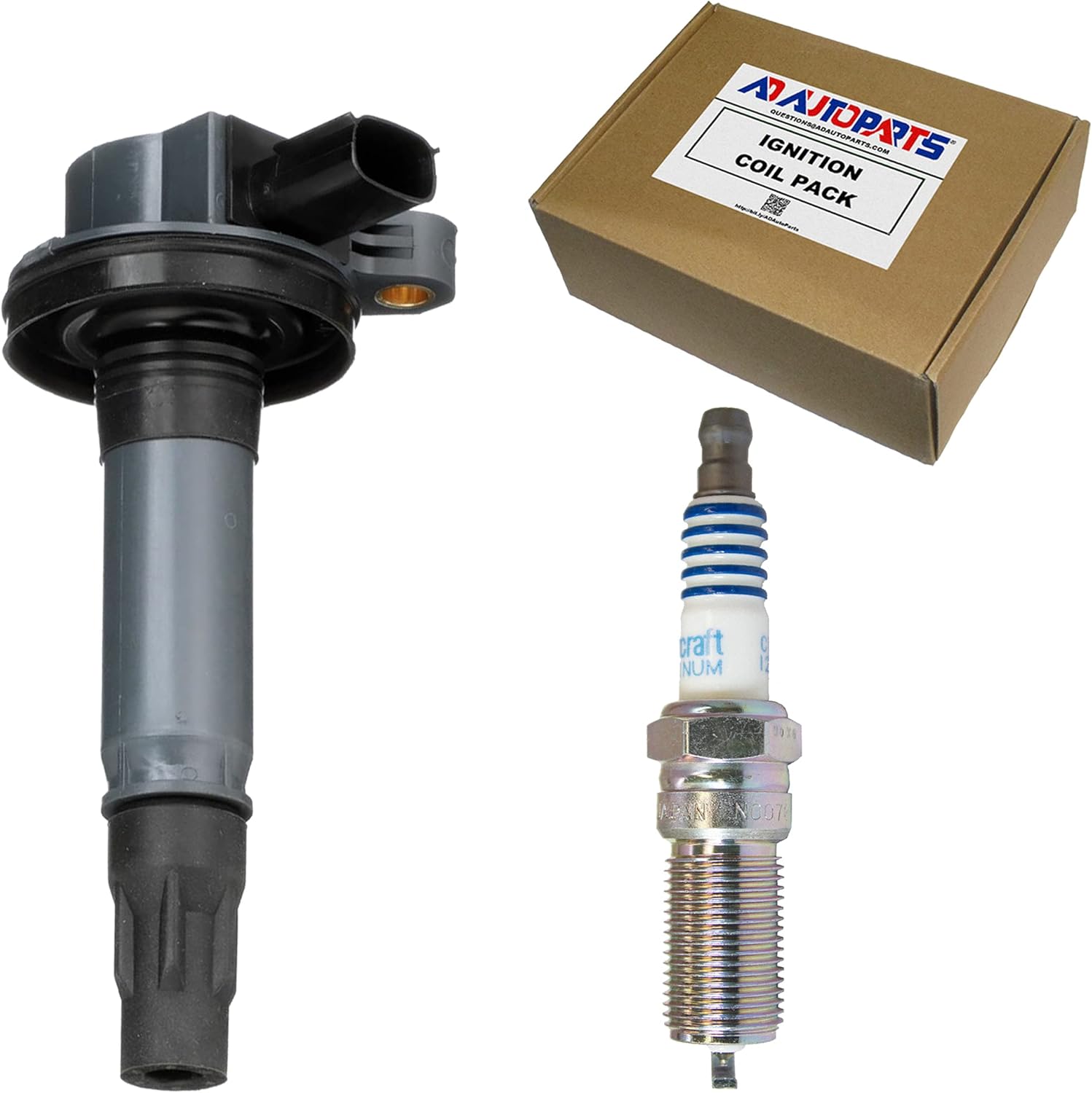 1 AD Auto Parts Ignition Coil + 1 OEM SP589 Platinum Spark Plug Compatible w/UF553