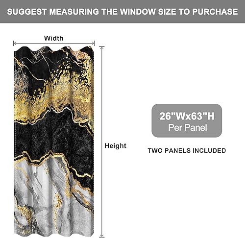 Miniatura 2 de Baocicco Cortinas opacas de mármol negro dorado para ventana, dormitorio y sala de estar, cortinas opacas modernas de lujo con ojales, 2 paneles, 26