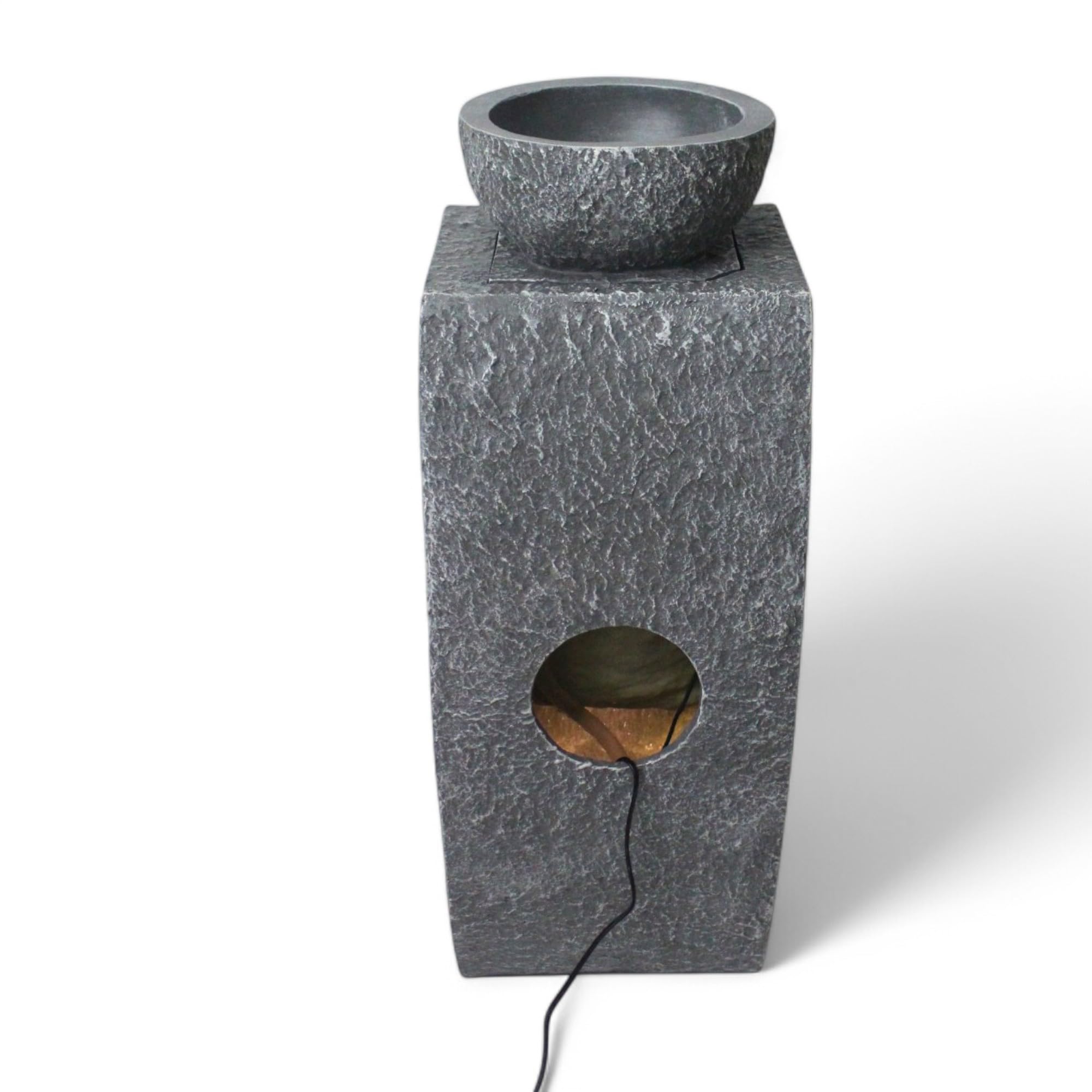 Fuente de jardín con iluminación LED Win 30, fuente de plantación moderna, decoración de jardín, imitación de piedra, 81 cm