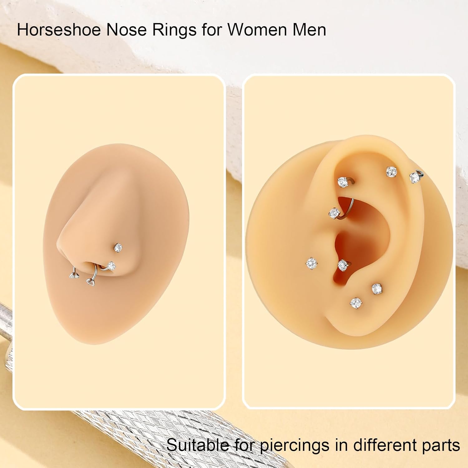 Horseshoe Nose Ring for Women, 20G 18G 16G Surgical Steel Nose Hoops, Multi-Purpose Nose Piercing Jewelry for Cartilage Helix Tragus Labret Septum Lips Ears - Image 5