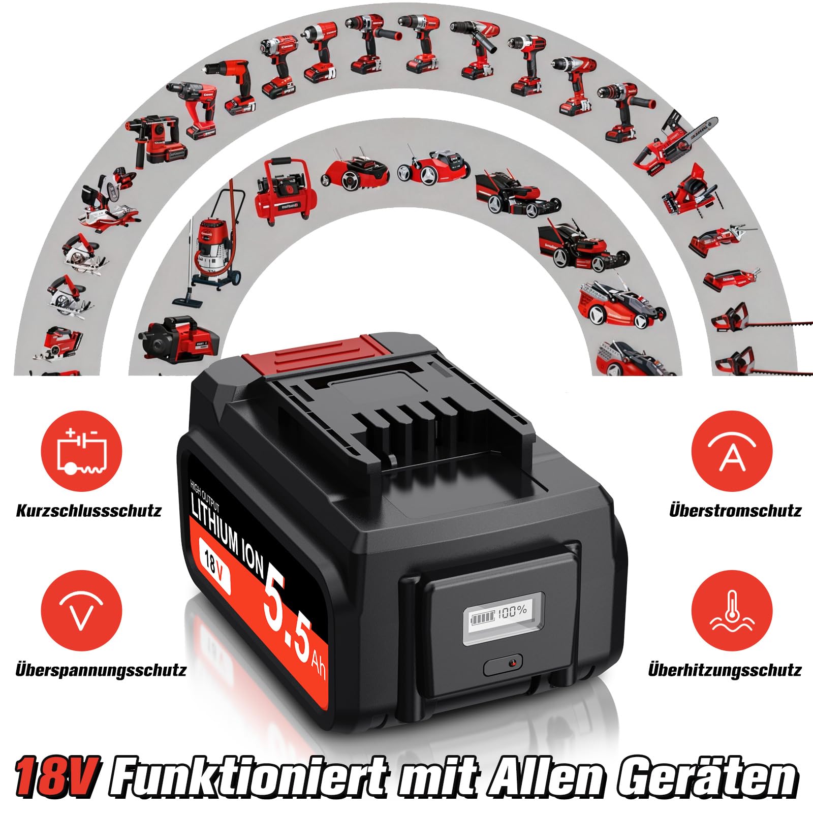 2 Stück 5,5Ah Ersatz akku für Einhel18V Akku mit LED-Leistungsanzeige | Li-Ion für Einhel18V Akku Kompatibel mit Allen PXC-Geräten