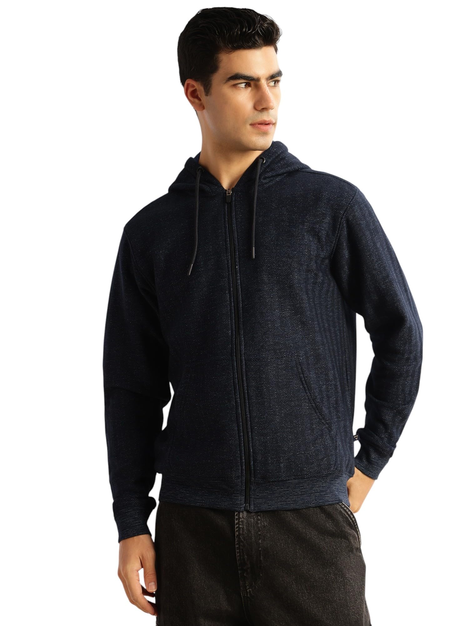 Men's | Regular Fit | Long Sleeves | Zip Closure | Front-Open | Dry Clean | 2 Pockets | Knitted | Hooded | Sweatshirt-image-47