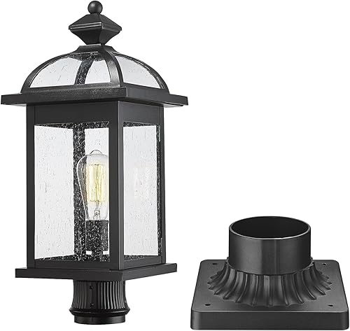Darkaway Luces de poste de exterior de gran tamaño de 22 pulgadas + adaptador de luz de poste, postes de lámpara con vidrio semillado, iluminación