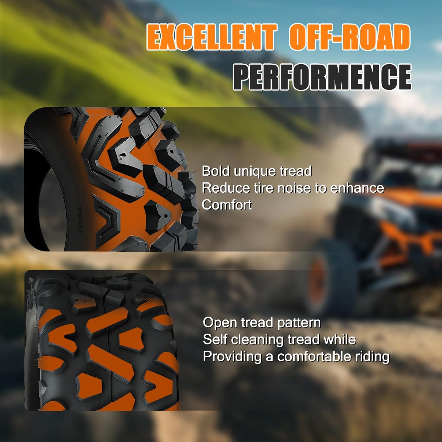 TRIPOWER Set of 4 ATV UTV Tires 25x8-12 Front & 25x10-12 Rear Tire, 6PR All Terrain Four Wheeler Tires 25x8x12 & 25x10x12 Sport Mud Trail Off-Road Tire, Tubeless