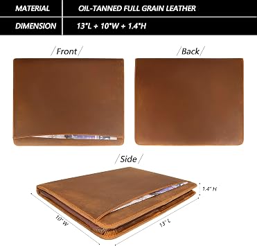 Full Grain Leather Portfolio A4, Premium Conference Folder with Zipper, Multi-Function Business Organizer & Padfolio for Men and Women, Professional Executive Gift - Light Brown