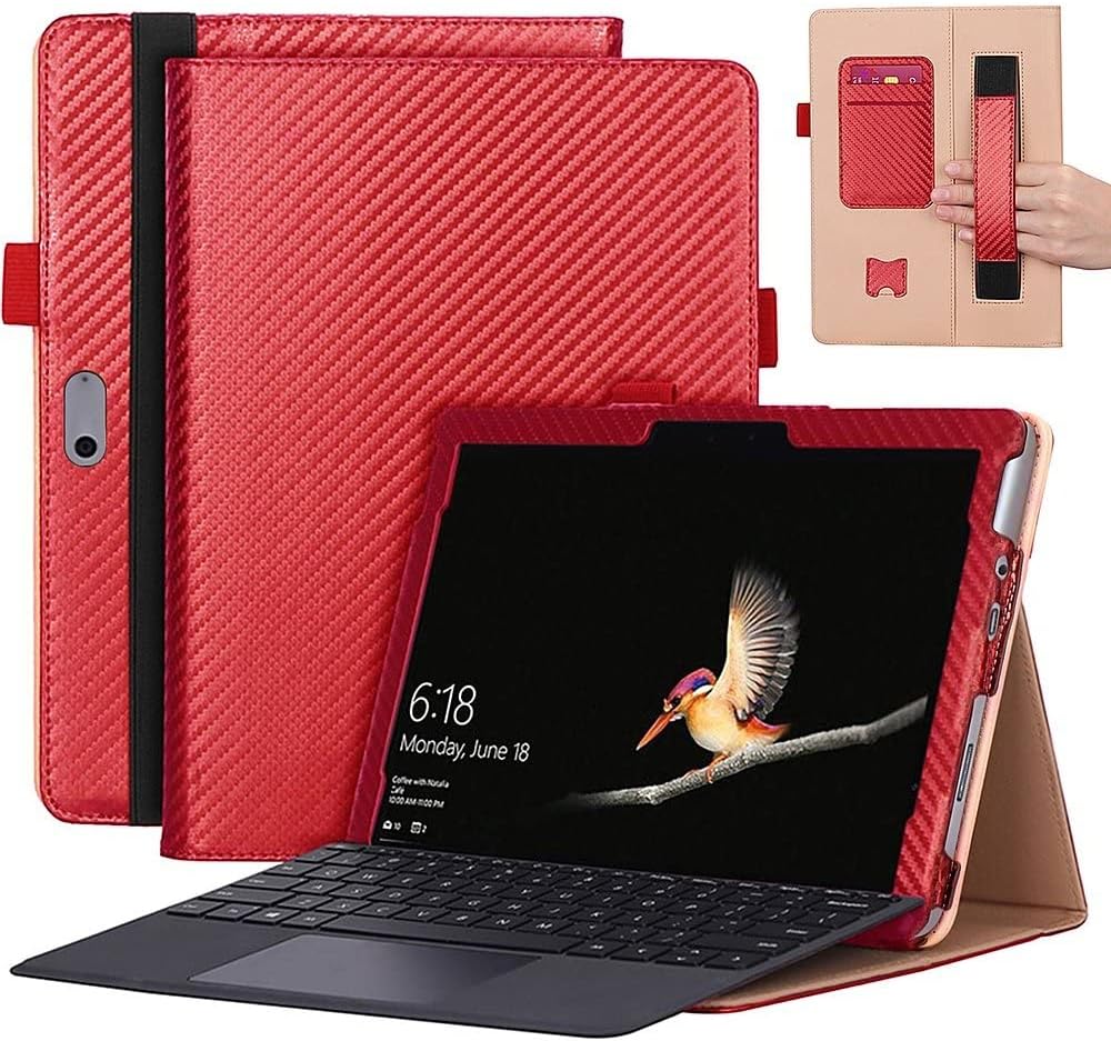 SaharaCase Bi-Fold Folio Case for Microsoft Surface Go 4 and Surface Go 3 [Shockproof Bumper] Kickstand Rugged Protection Anti-Slip Grip (Red)