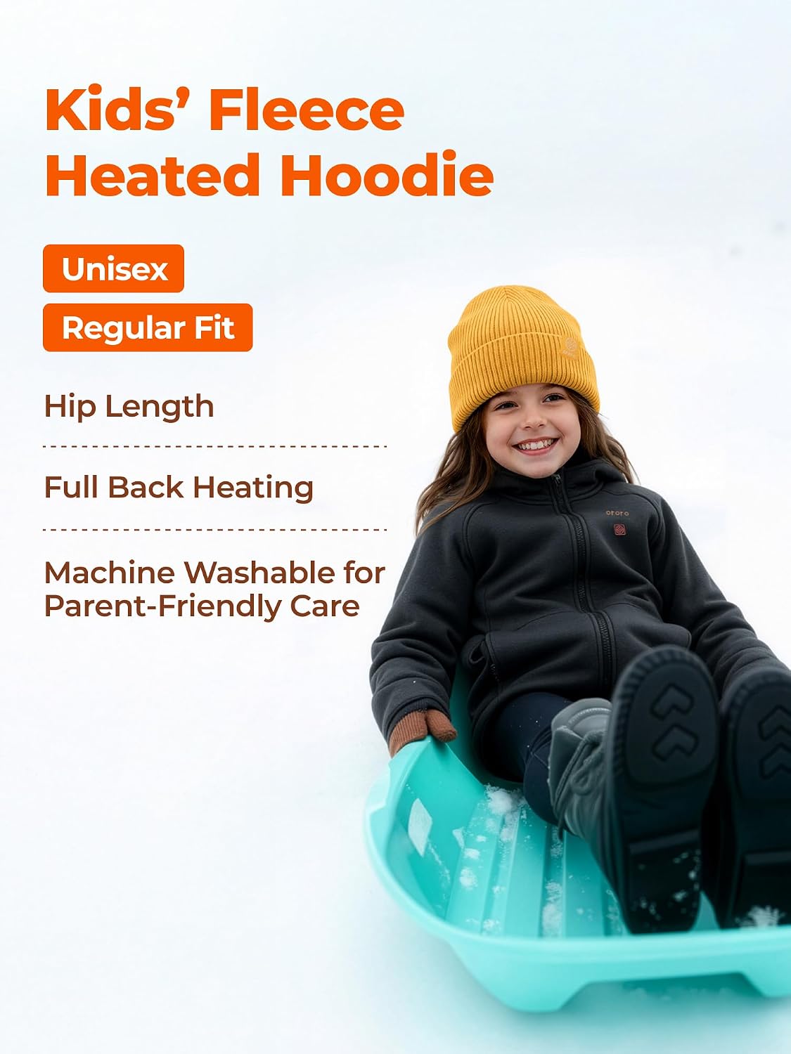 ORORO Kids' 4-Zone Heated Hoodie Jacket with USB-C Rechargeable Battery, Boys Heated Fleece Hoodie Girls Heated Jacket