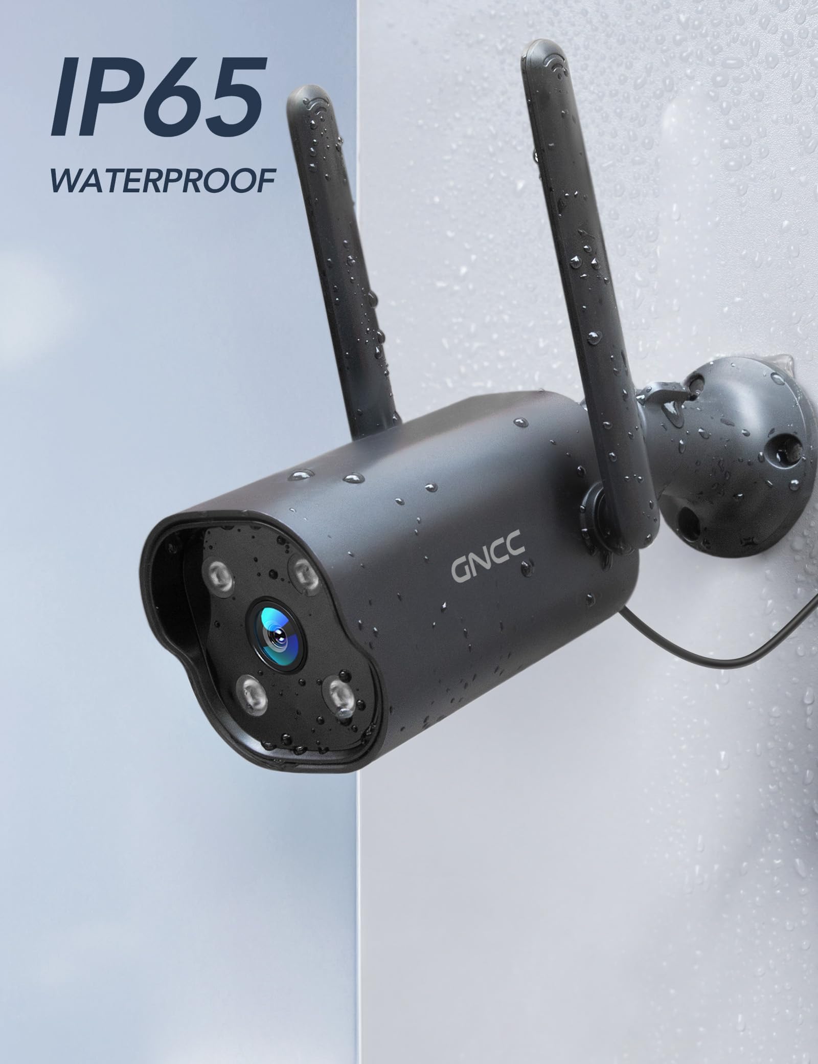GNCC GT1PRO 2-Kamera-Set, 2K-WLAN-Außenkamera, IP65 wasserdicht, Infrarot-Nachtsicht, Bewegungserkennung, Zwei-Wege-Audio, 24/7-Überwachung, Smartphone-App,2,4-GHz-WLAN, Schwarz