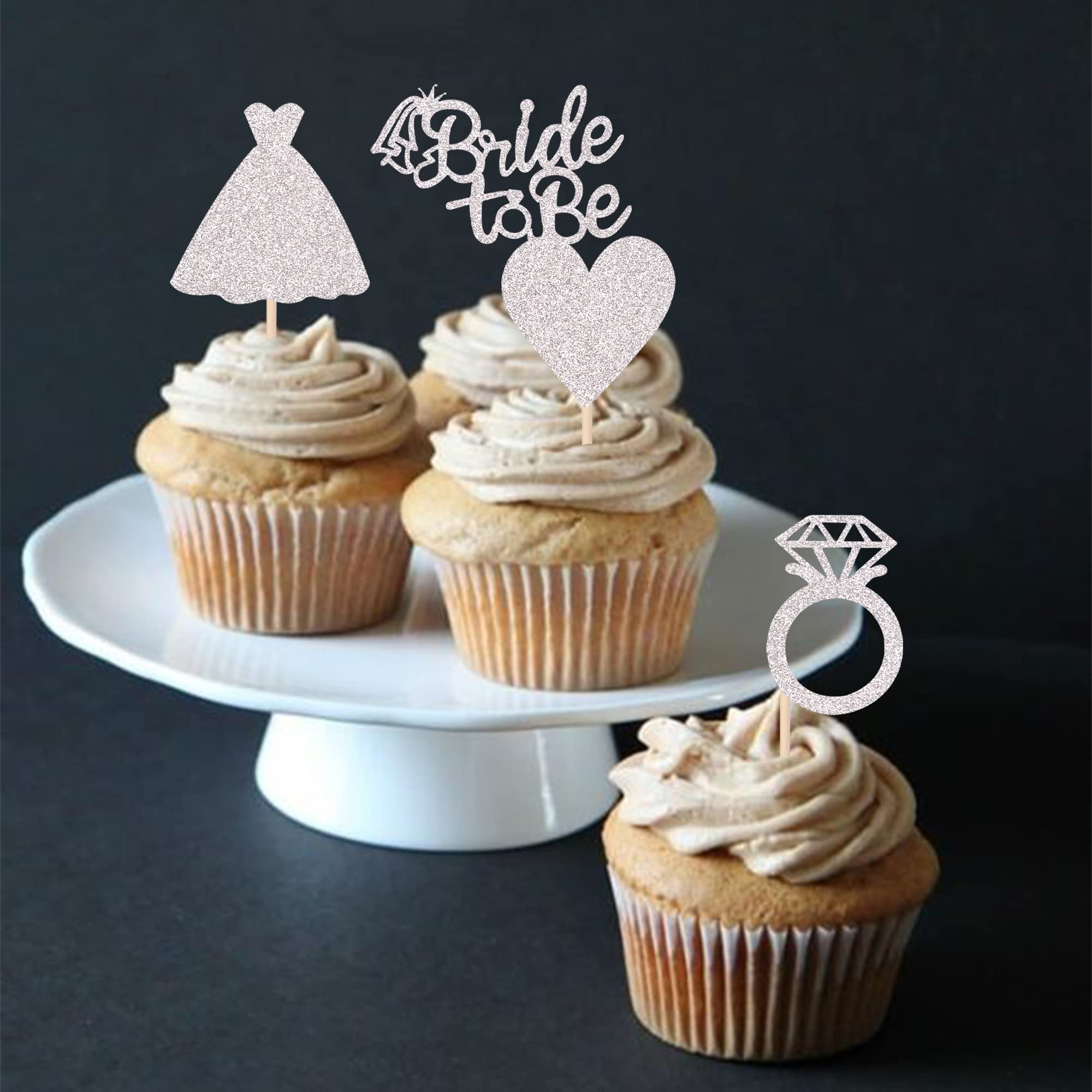 Amazon.com: 24 PCS Bride to Be Cupcake Toppers with Heart Ring Dress Bridal  Shower Cupcake Picks Wedding Engagement Bachelorette Party Cake Decorations  Supplies Silver : Grocery & Gourmet Food