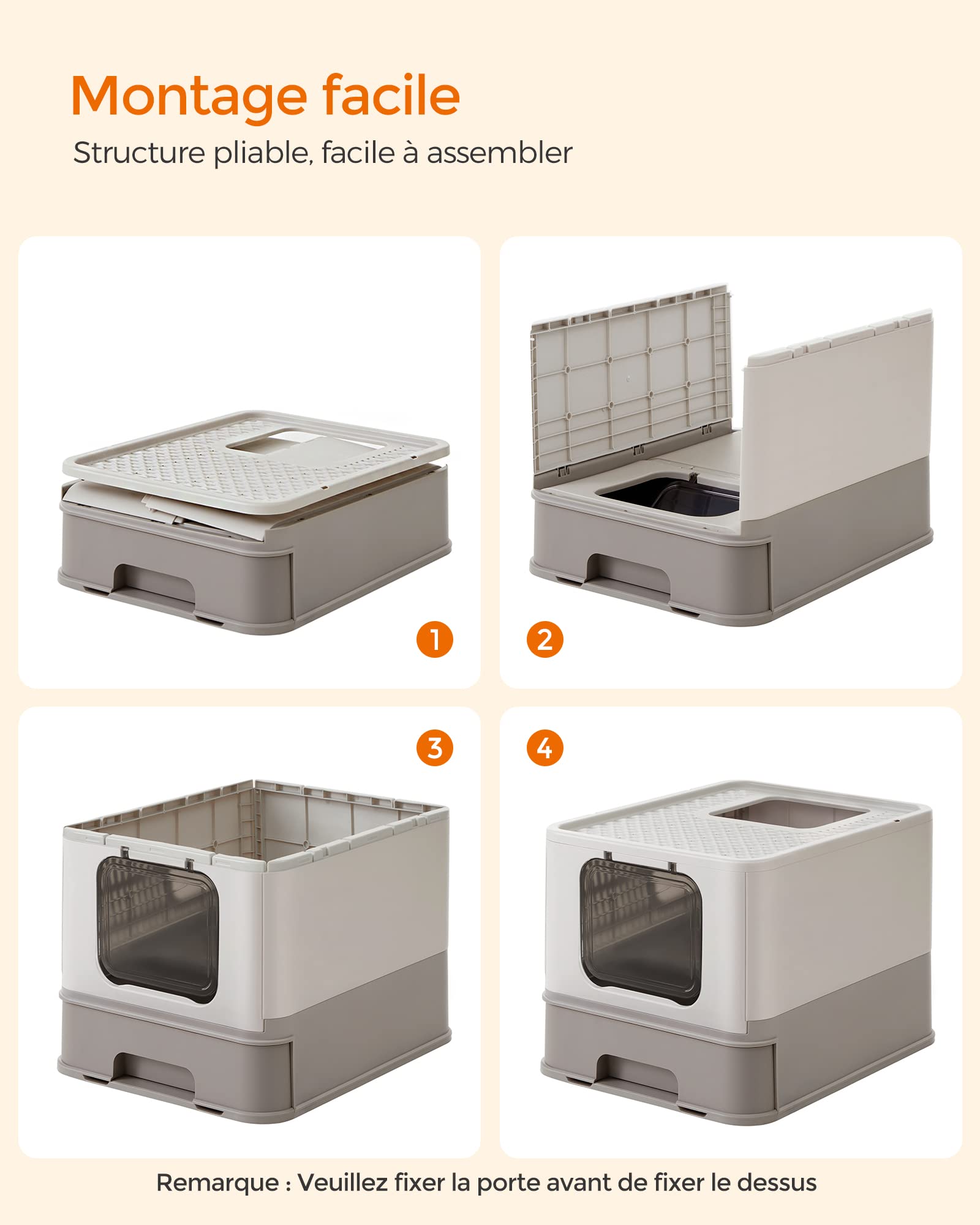 Feandrea Bac à Litière Fermé pour Grand Chat, Capacité de Charge 15 kg, Anti-Traces, Anti-fuites, Gris Clair et Gris Foncé