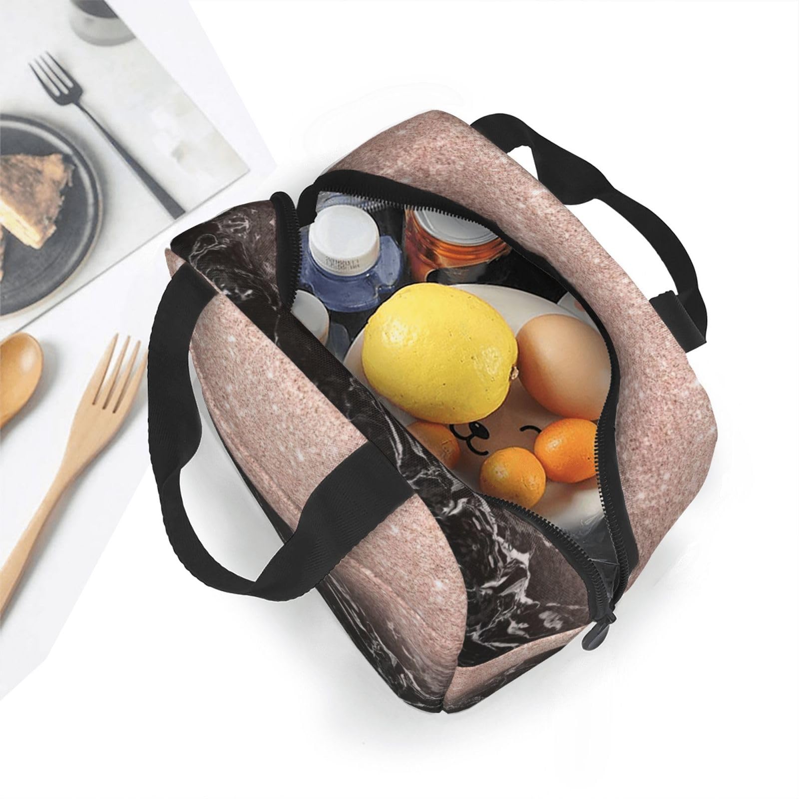Borsa Frigo Marmo Rosa Oro Per Pranzo | Termica Da Picnic Isotermica Con Tracolla Per Donna Uomo Scuola E Lavoro - 3