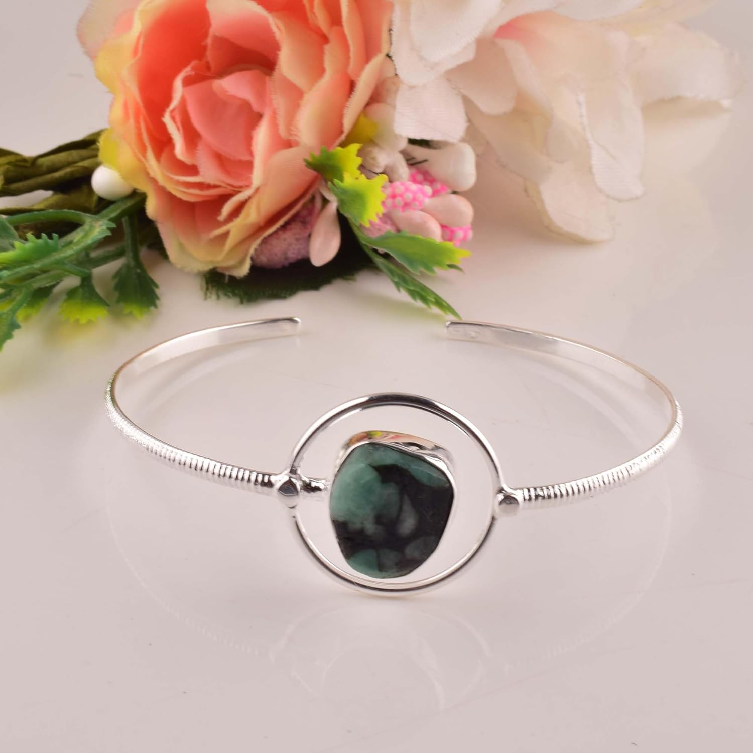 Natural Raw Emerald Cuff Bracelet, Healing Crystal Cuff Bracelet, Birthstone Bracelet, Bangle Bracelet, Rough Gemstone Bracelet, Jewelry For Woman (emerald) - Image 5