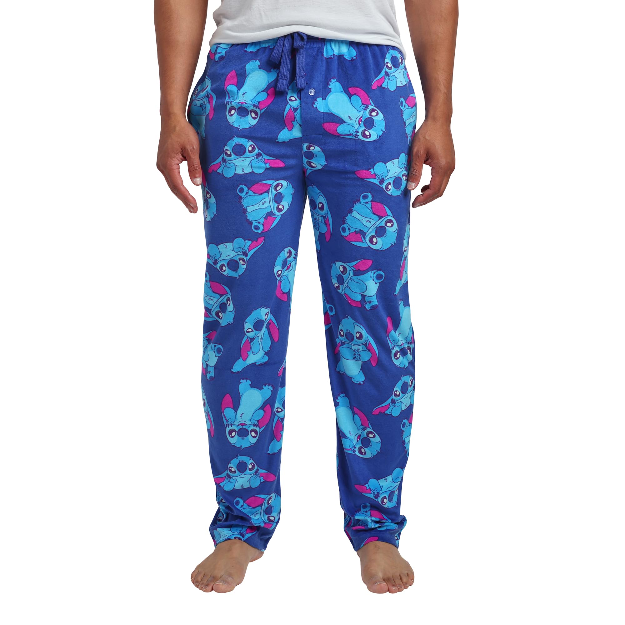 Bioworld Men's Disney’s Lilo Aop Blue Disney's Lilo & Stitch All-Over Print Lightweight Plush Fleece Sleep Pajama Pants, Xxl