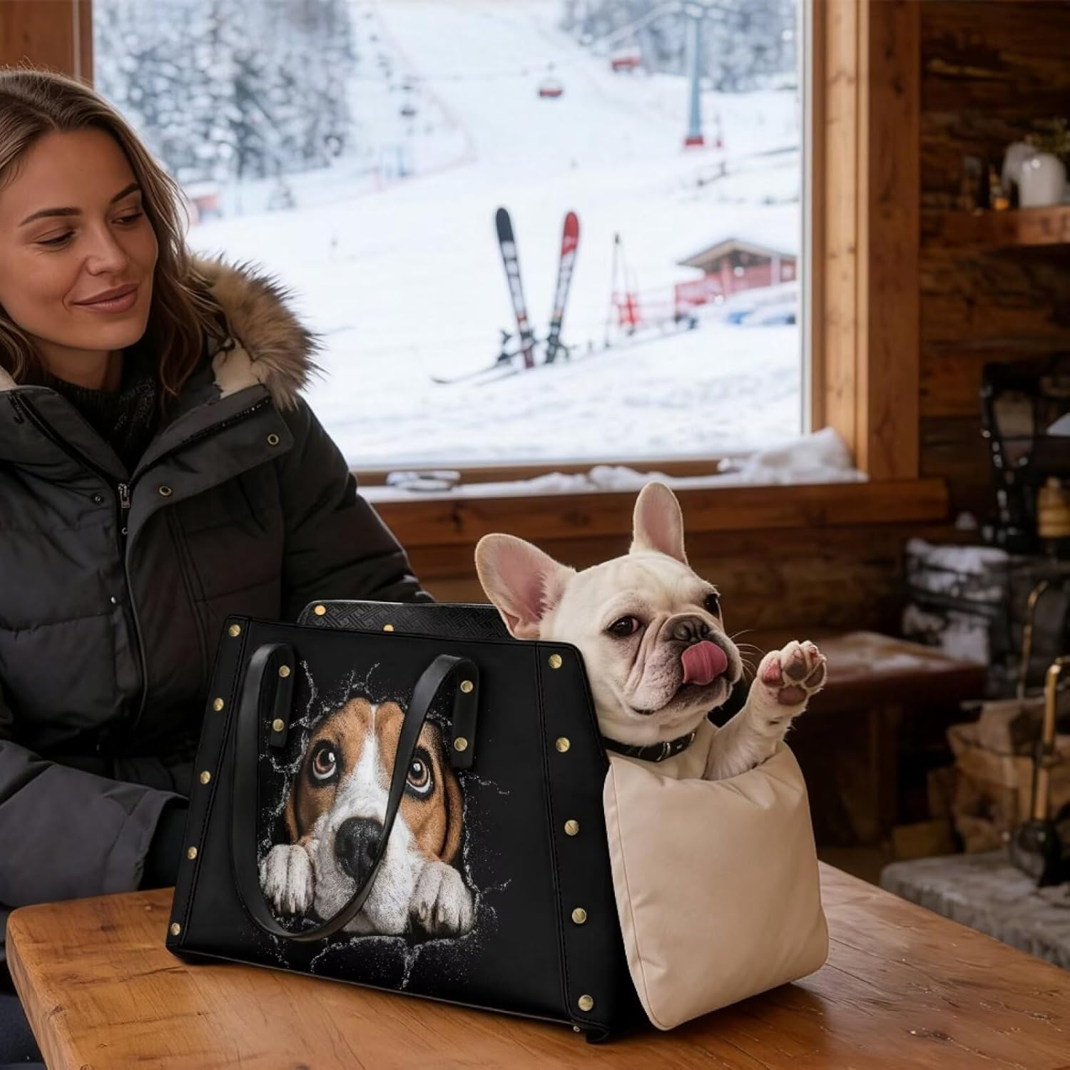 Beagle Print Pet Carrier for Cats Dogs, PU Leather Dog Purse Carrier for Small Dogs 10-15 lbs, Portable Comfort Pet Shoulder Handbags for Vet Walking