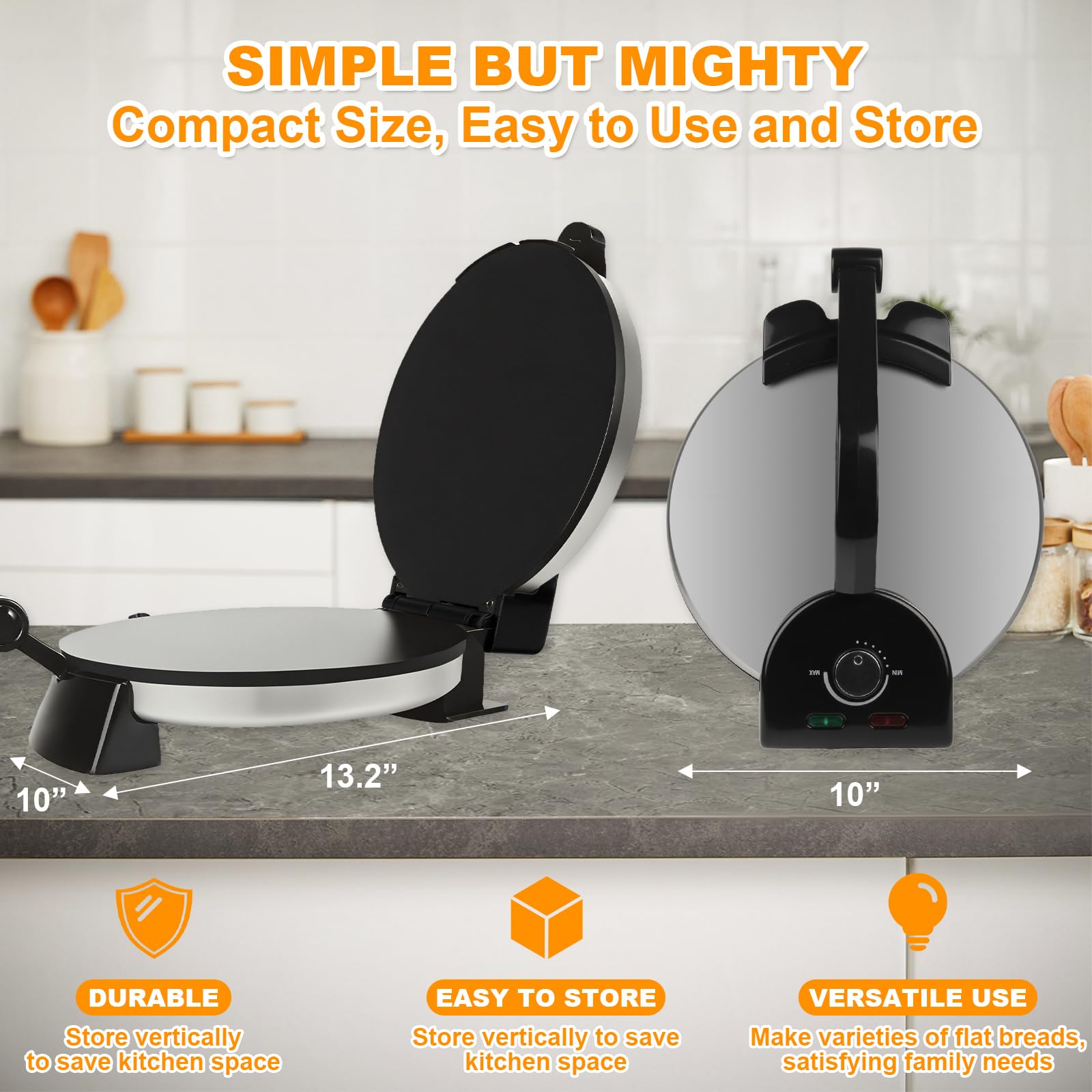 1200W 25,4 cm Roti-Maker von mit kostenlosem Roti-Wärmer – Indischen Chapati, Tacos, Tortilla, Roti AC220-240V 50/60Hz, EU-Stecker, Silvery
