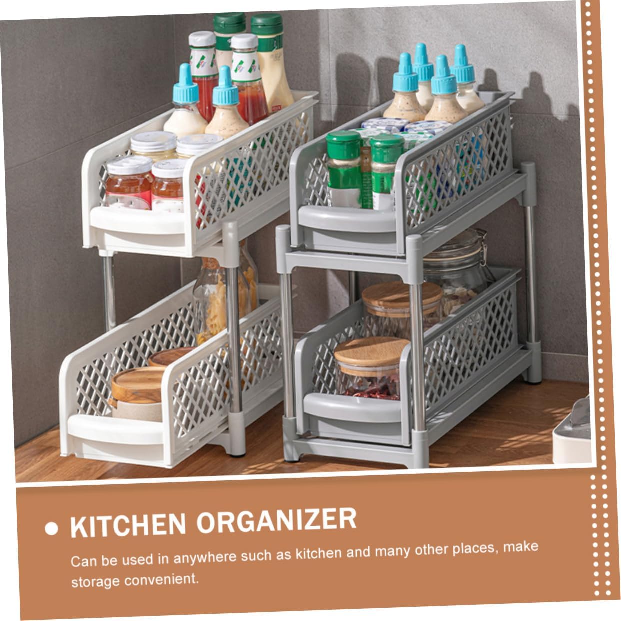 VOSAREA Double Layer Under Sink Organizer White Bathroom Shelf Adjustable Storage Trays Multi-Function Kitchen and Bathroom Organizer for Countertop Supplies