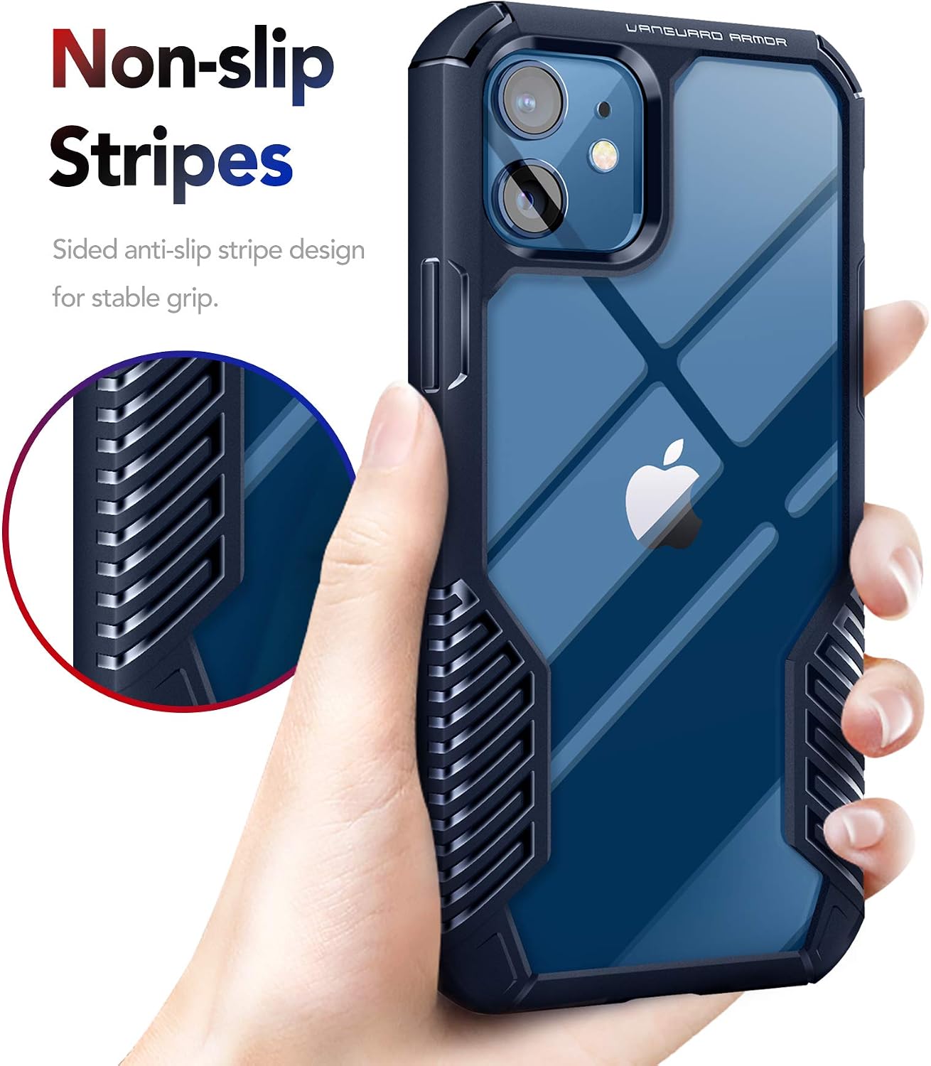 MOBOSI Case Compatible with iPhone 12 Mini (2020), Vanguard Armor Military Shockproof Protective Slim Fit Clear Back Phone Cover 5.4 Inch, Navy Blue