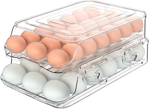 Soporte para huevos para refrigerador, contenedor plegable automático para refrigerador, bandeja organizadora de huevos apilable de gran capacidad,