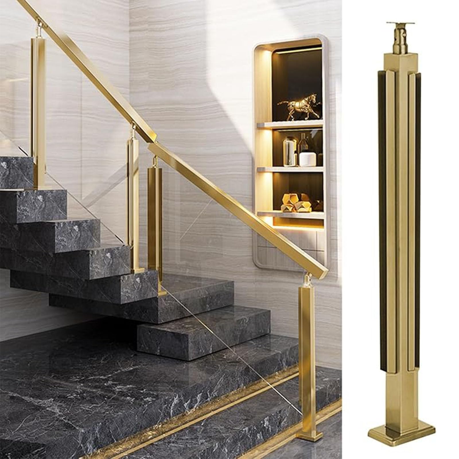 Inless Stalowy słupek balustradowy, kwadratowy słupek z podstawą i szczelinami, do użytku wewnątrz/na zewnątrz, narożny słupek balustradowy dla bezpieczeństwa i spokoju