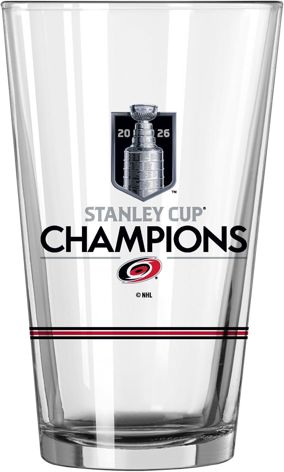 Logo Brands NHL Carolina Hurricanes NHL Stanley Cup Champions 16 oz Pint Glass – Offical Stanley Cup Champions Design| 16 Fluid Ounces| Glass