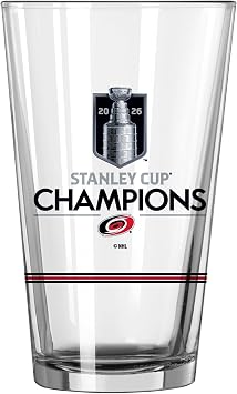 Logo Brands NHL Carolina Hurricanes NHL Stanley Cup Champions 16 oz Pint Glass Offical Stanley Cup Champions Design| 16 Fluid Ounces| Glass