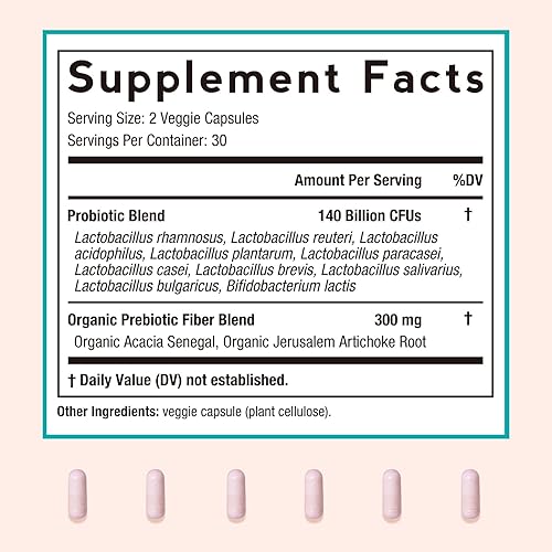 Miniatura 5 de Doctor's Recipes Probióticos para mujeres, prebióticos orgánicos y probióticos para la salud digestiva, salud vaginal, 140 mil millones de UFC, 10