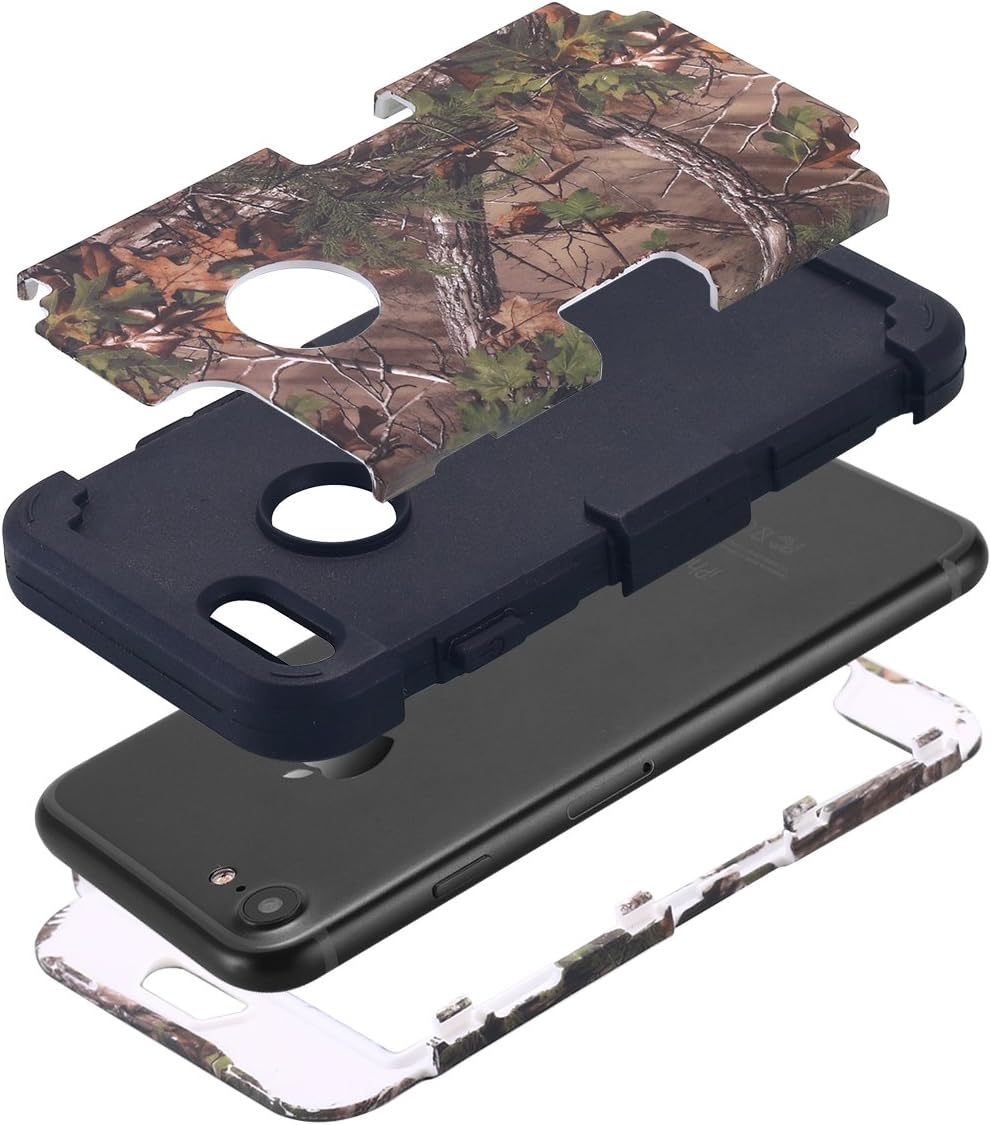 LONTECT for iPhone 8 Case, iPhone 7 Case Camouflage Tree Hybrid Heavy Duty Shockproof Case with Dual Layer [Hard PC+ Soft Silicone] Impact Protection for Apple iPhone 7/iPhone 8, Tree Camo/Black