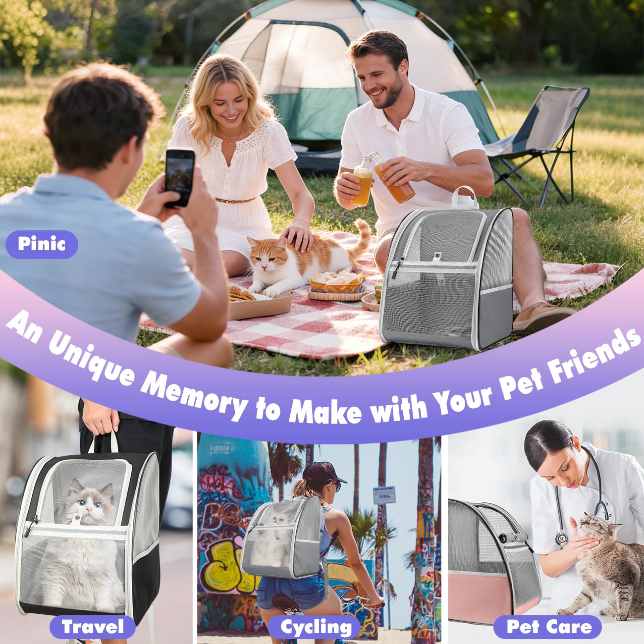 Pawaboo Mochila Portátil para Gatos y Perros, Mochila Transpirable para Mascotas con Cuerda de Seguridad Interior, Bolsa Transporte de Viaje para Gatos y Cachorros para Compras Viaje, Gris Oscuro