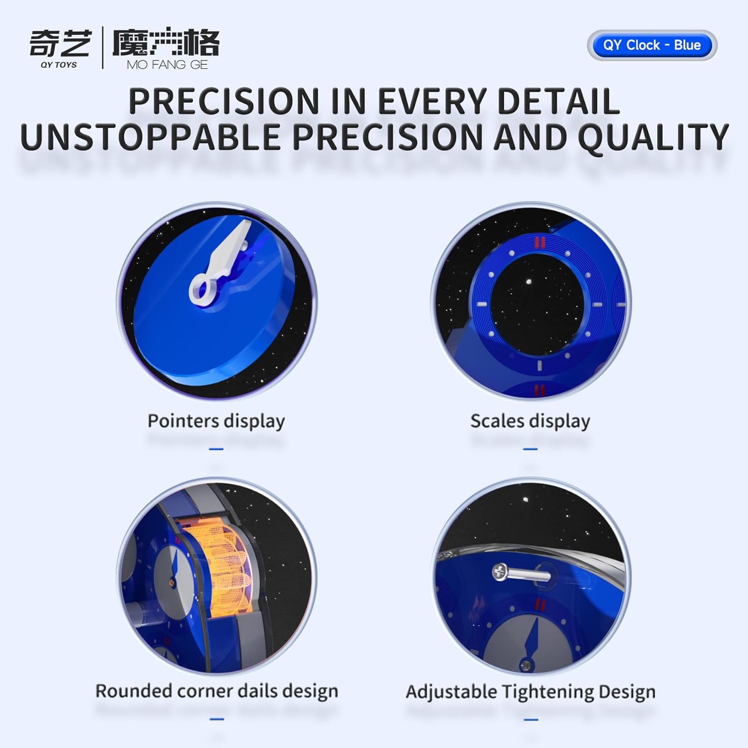 CuberShop QY Magic Clock, Glacier Blue Collector’s Edition, Qiyi Magnetic Clock Chuanshi Puzzle, Transparent Base, Optimized Positioning, Smooth Magnetic Speed Cube for WCA Competition