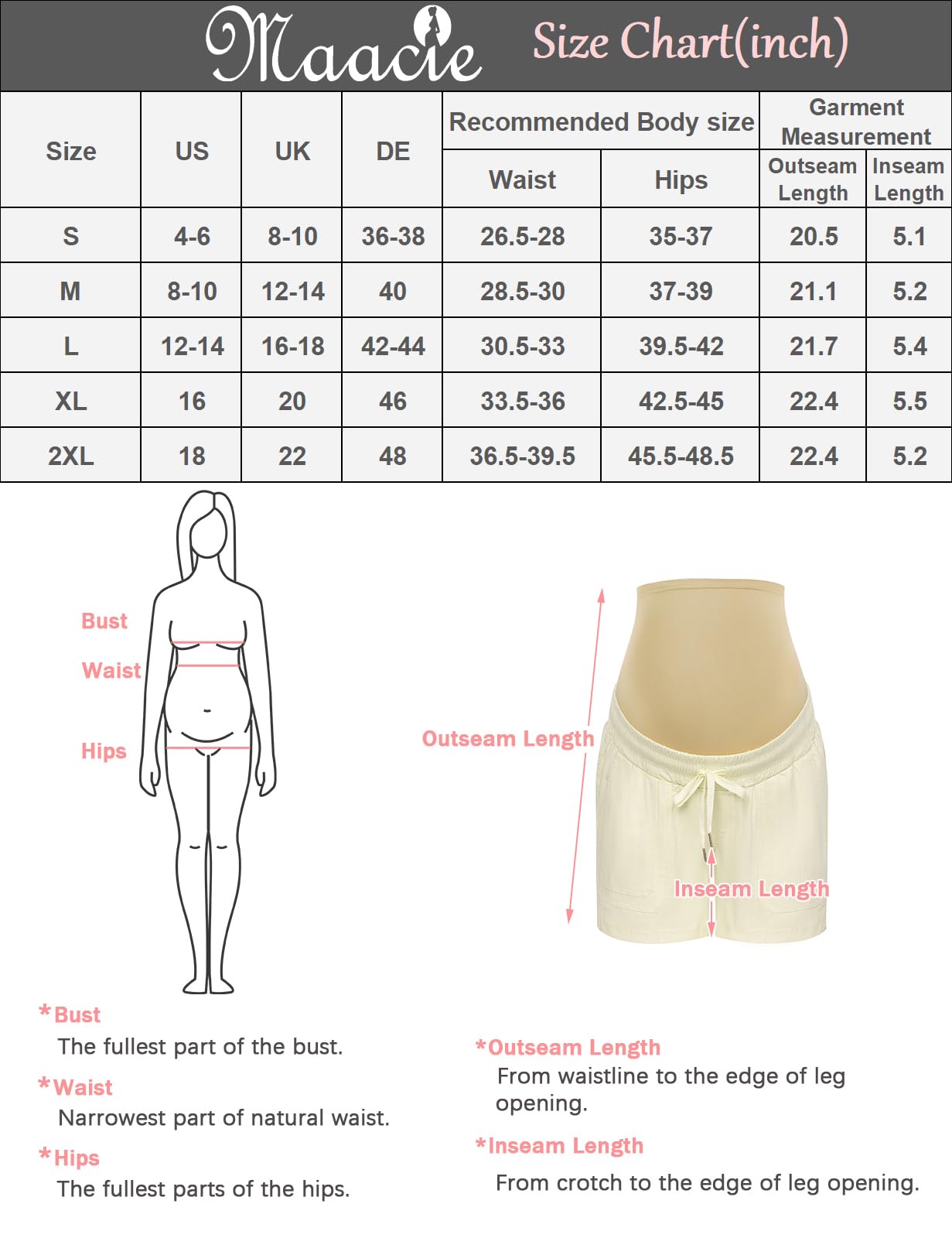 Maacie Pantaloncini premaman casual con elastico increspato orlo arrotolato pantaloncini in cotone con tasche