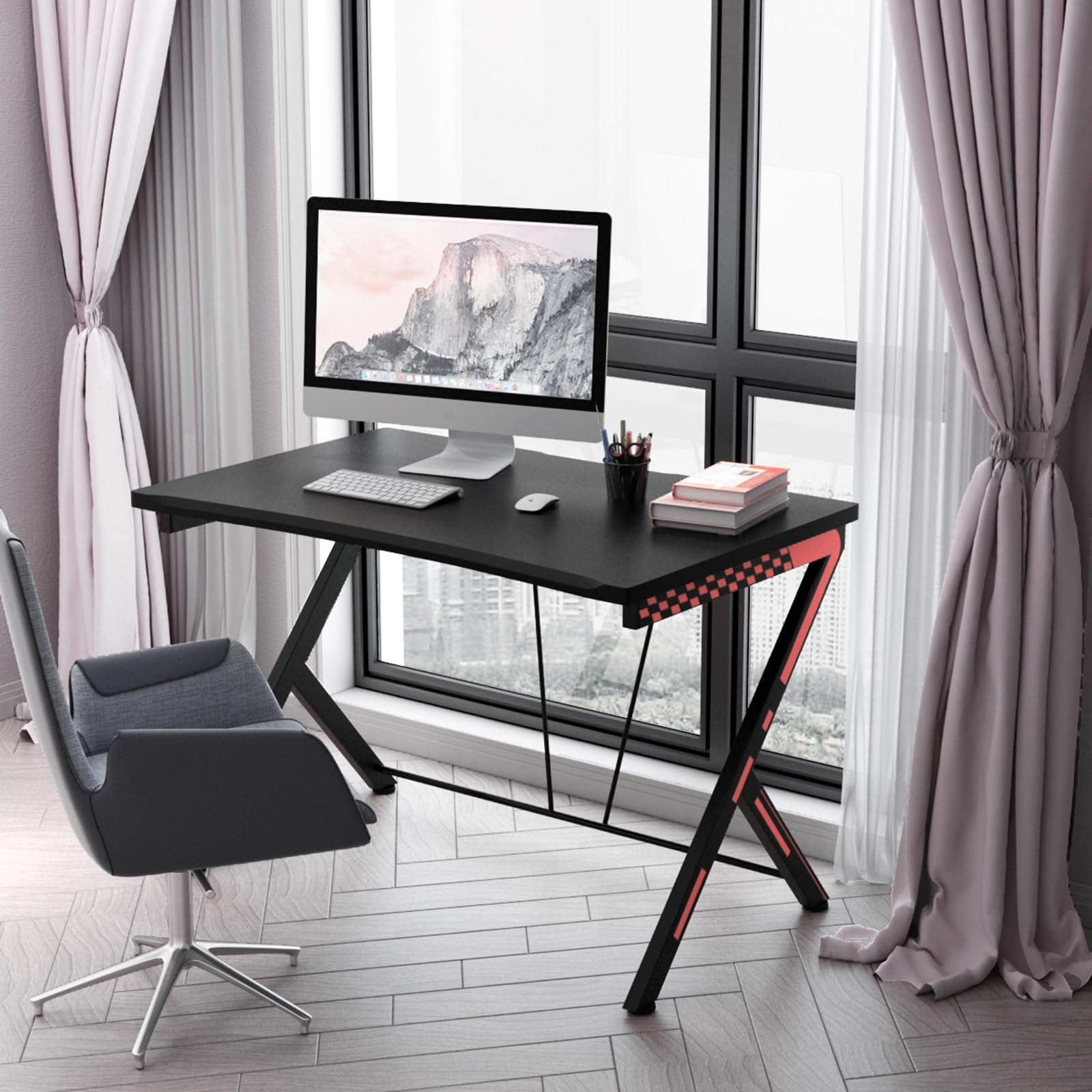 COSTWAY Scrivania Gaming Ergonomica da 116 CM, Scrivania Multiuso per Computer con Struttura Robusta in Metallo, Postazione PC per Gaming Studio Lavoro, 116 x 75 x 77 cm (L x P x A) Nero