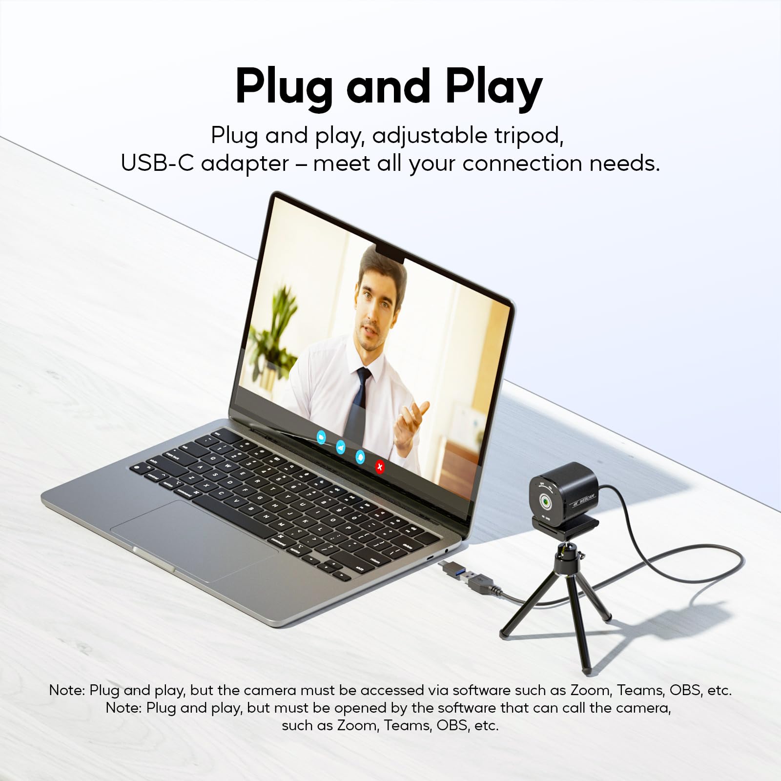 Cámara web 4K para PC y portátil, Ultra 4K HD, enfoque automático, micrófonos duales con cancelación de ruido, cubierta de privacidad, USB Plug & Play, cámara de transmisión de gran angular