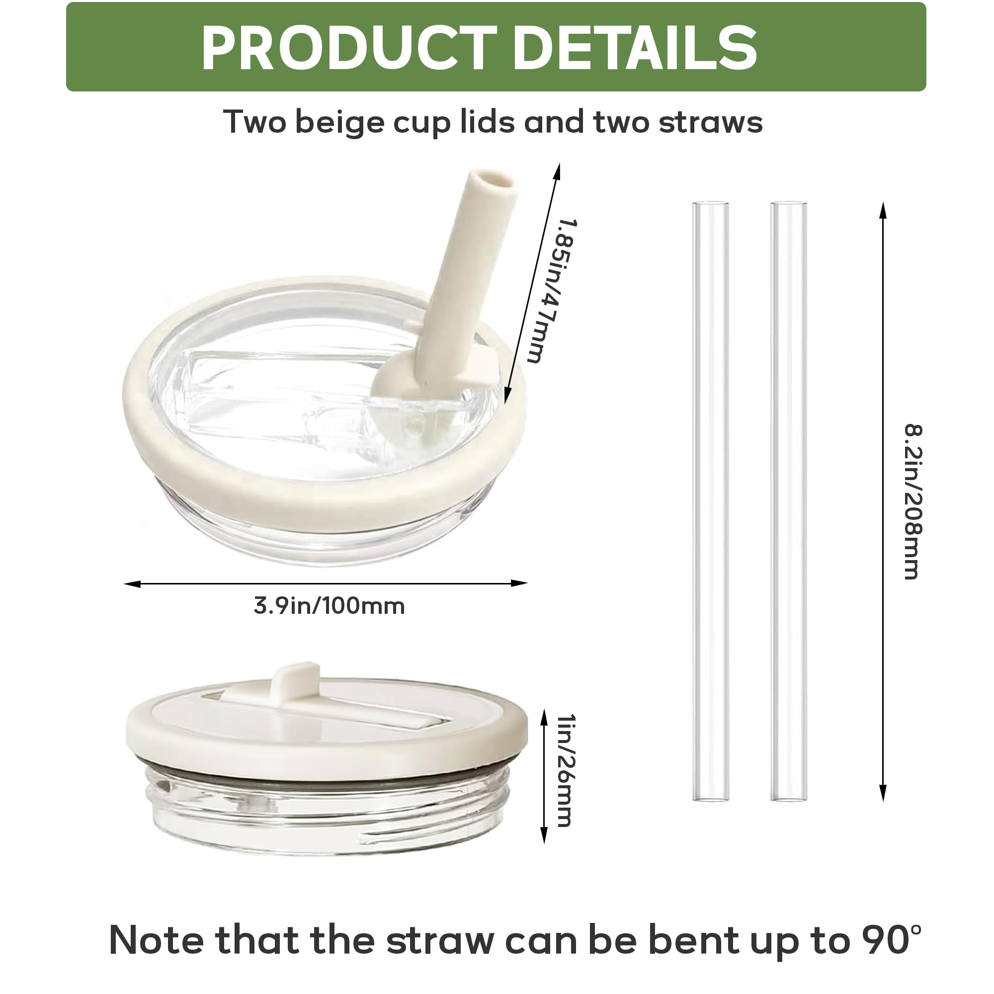 Stanley Cup Accessori, 2 PCS Stanley Cup Lid Replacement 40 Oz, Stanley Cup Accessories with 2 Pieces Straw, Reusable Replacement Lids Leakproof And Dustproof(Bianco)