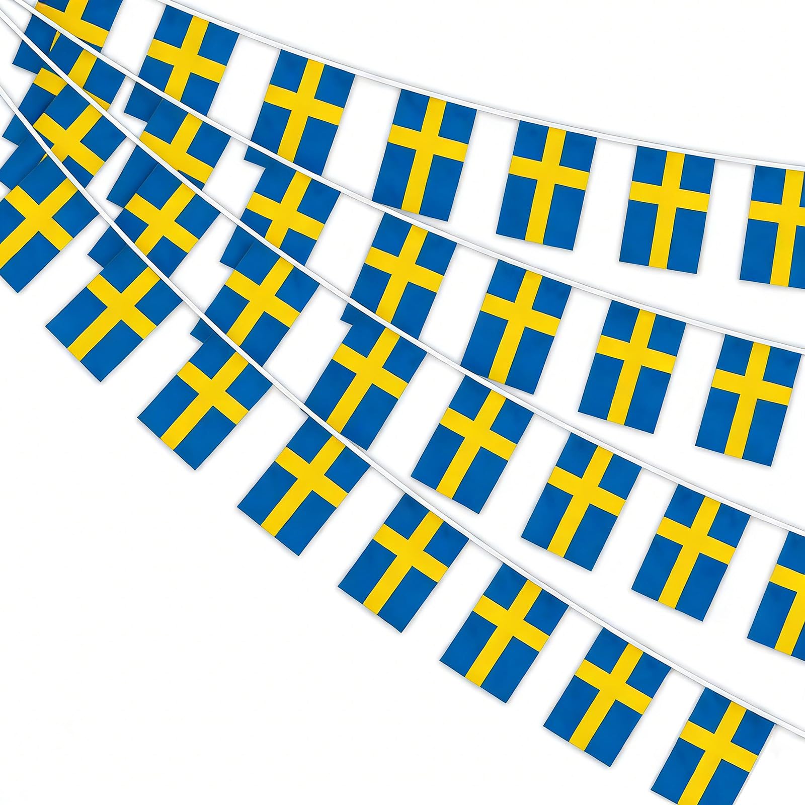 AhfuLife Sweden Flag Bunting for Party Decorations, 10m - 30pcs Swedish Flags Bunting Banner Double Sided Flags for National Day World Cup Football Garden Street Decorations (14 x 21 cm - 2 Pack)