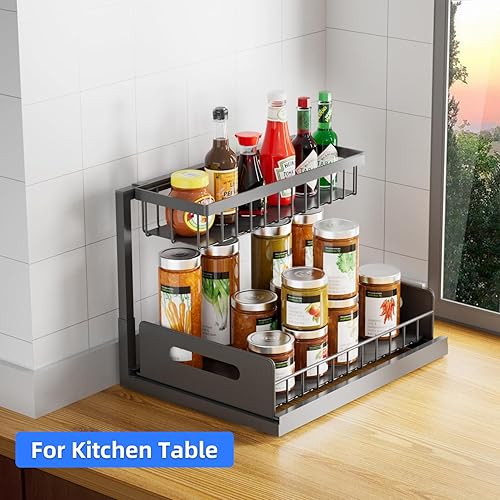 Miniatura 6 de Organizador deslizante de 2 niveles para debajo del fregadero, paquete de 2 estantes de almacenamiento extraíbles con cajón deslizante de