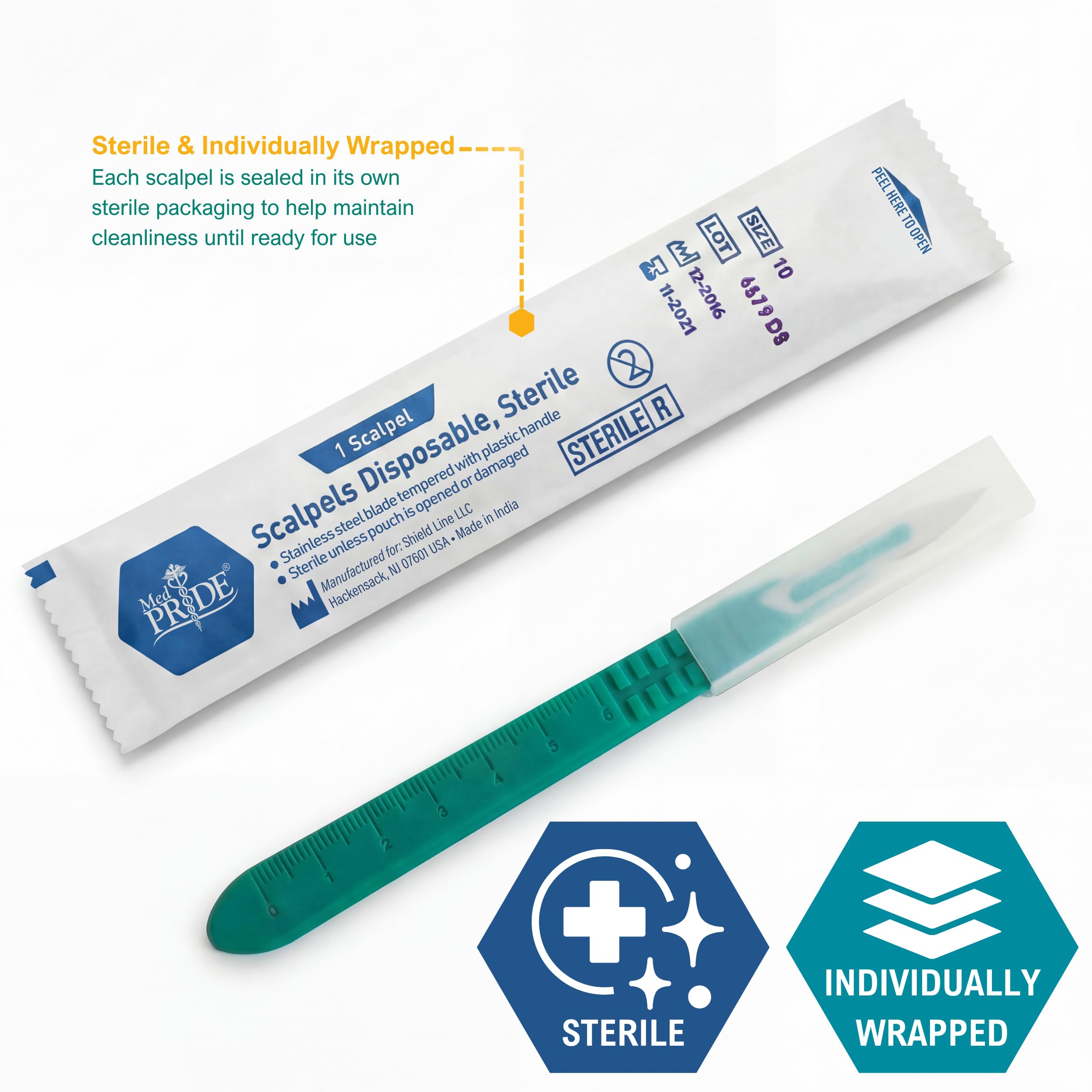 MED PRIDE Las cuchillas de bisturí desechables | sharp, templado acero inoxidable cuchillas | paquete de 10 de bisturí estériles cuchillos | mango de plástico