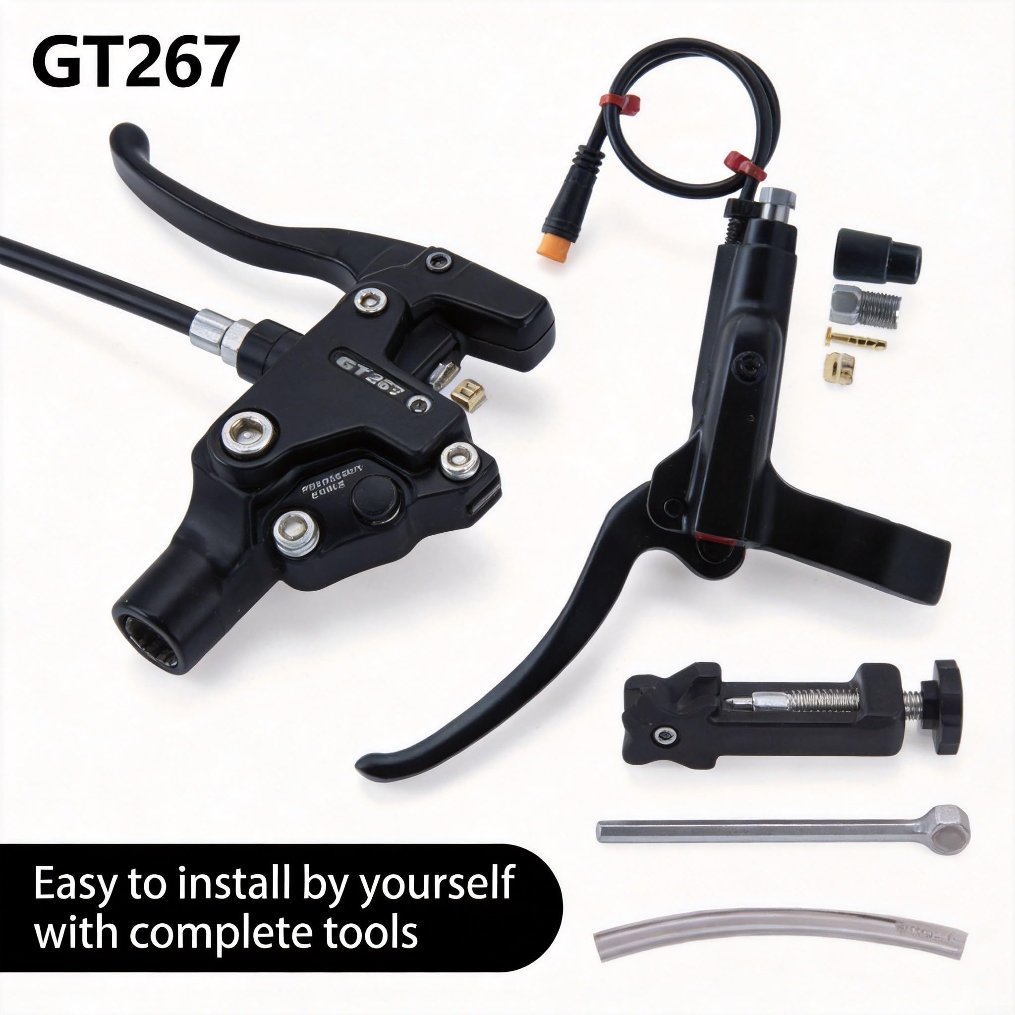 GT267 - Leva del freno idraulico per E-bike, kit di installazione del freno Ebike, con struttura integrata del cilindro dell'olio a 3 poli e attacco manubrio da 22 mm