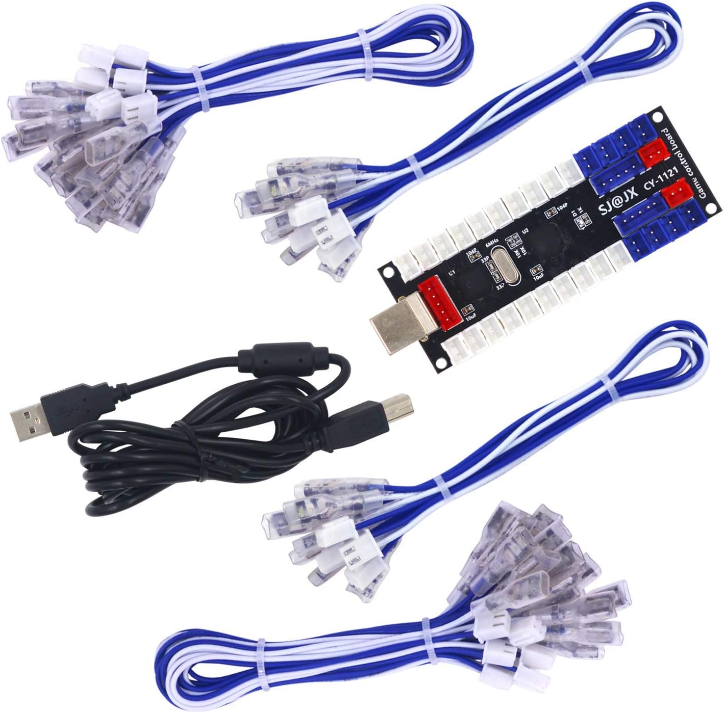 SJ@JX2 Player Arcade USB Encoder Board Zero Delay Game Controller DIY Kit 20x Button Cable 2X Joystick Cable for Retro Pie PC MAME Raspberry Pi
