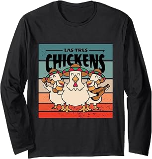 Chickens mariachi sombreros music festive fun maracas trio Long Sleeve T-Shirt