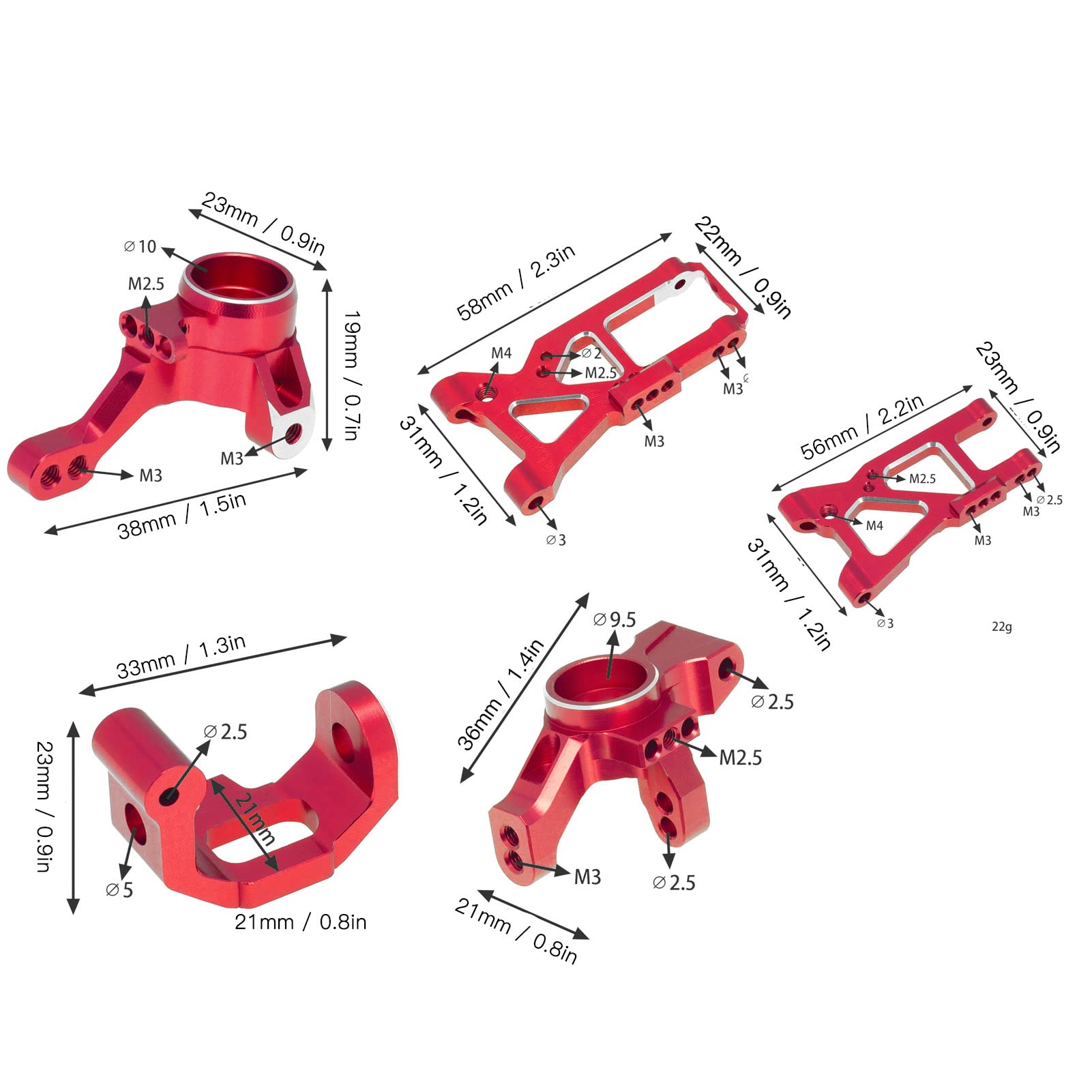 Kit de actualización de coche RC, Kit de piezas de mejora de aleación de aluminio portátil para coche RC 4 Tec C8 1/10, coche deportivo plano (Roja)