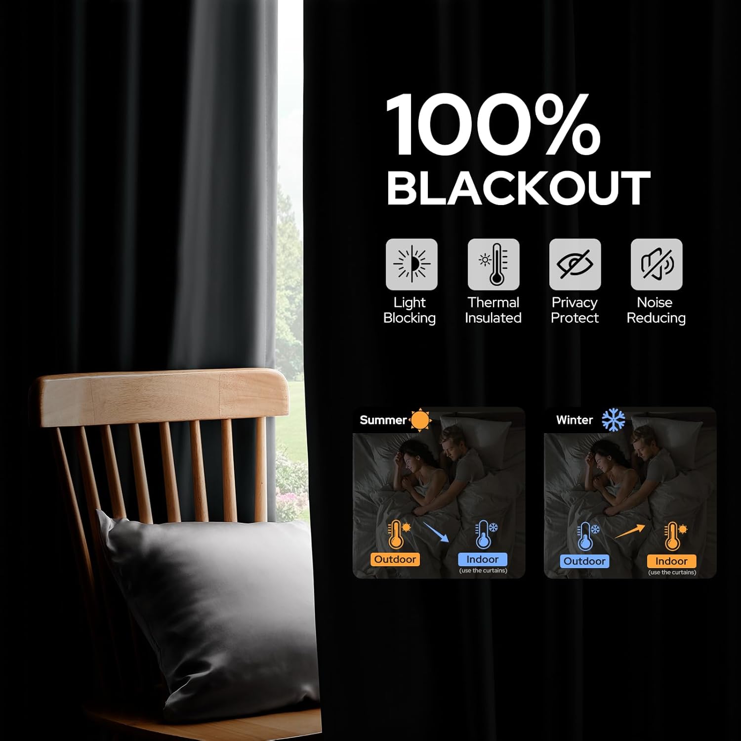 HOMEIDEAS 100% Blackout Faux Silk Curtains,Silver Grey Noise Reduction Thermal Insulated Room Darkening Window Drapes, Luxury Curtains for Bedroom Living Room Dining Nursery, 52 X 108 Inch, 2 Panels