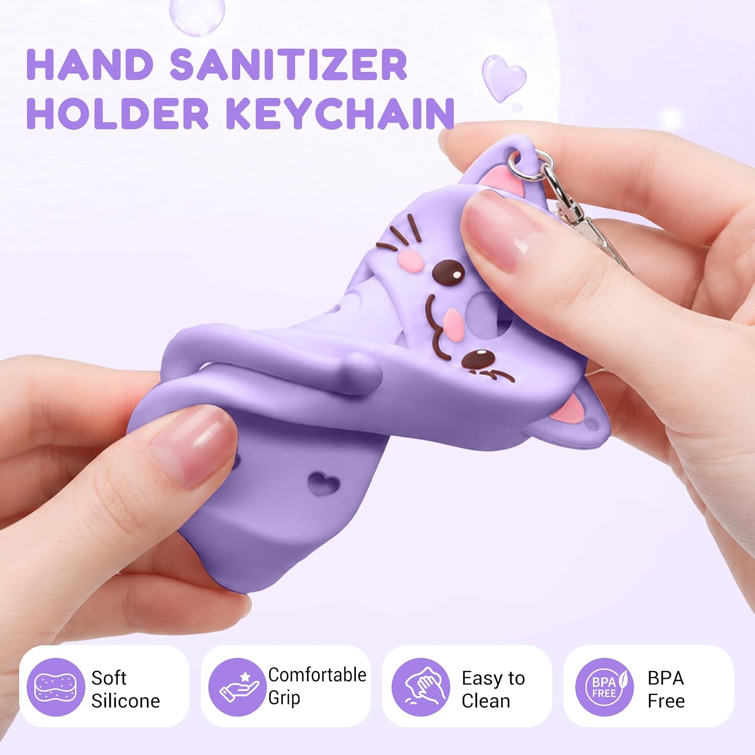 Hand Sanitizer Case for Touchland, Silicone Spray Bottle Holder for Touchland Power Mist (1 fl oz./30 mL) Hand Sanitizer Spray Case with Keychain Clip for Purse Backpack, Purple image 4