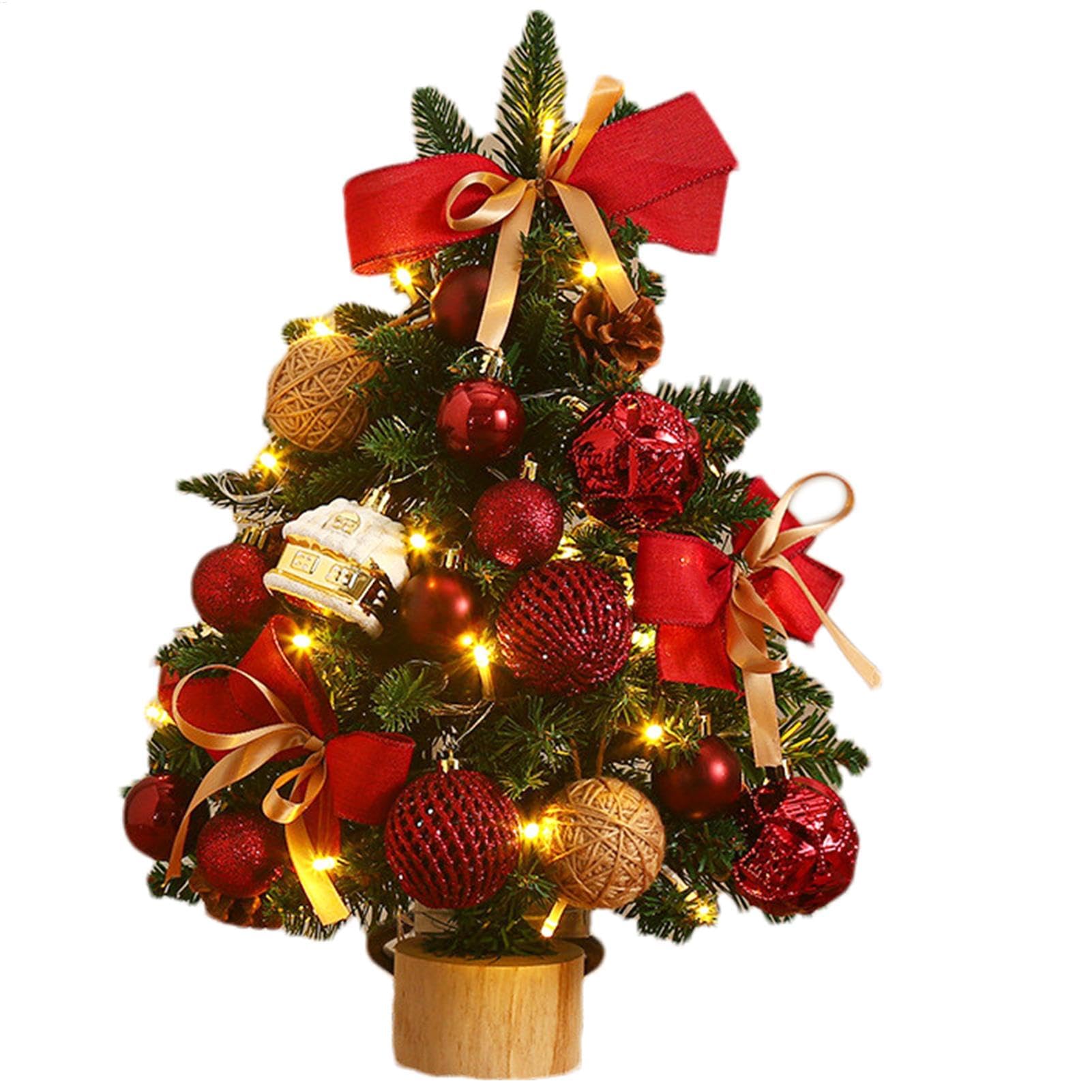 Vorbeleuchteter LED-Weihnachtsbaum mit Ornamenten – für Zuhause, Schlafzimmer, Wohnzimmer und kleine Räume, Dekoration für den Urlaub